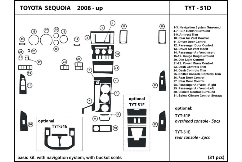 2008 Toyota Sequoia DL Auto Dash Kit Diagram
