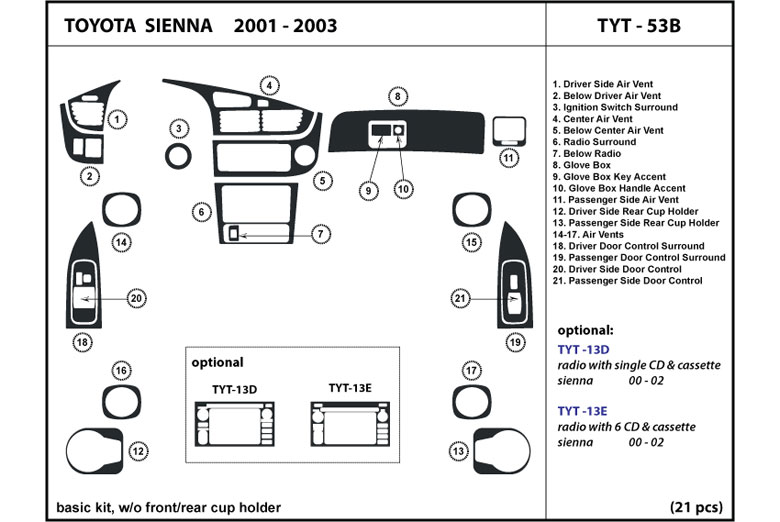 DL Auto™ Toyota Sienna 2001-2003 Dash Kits