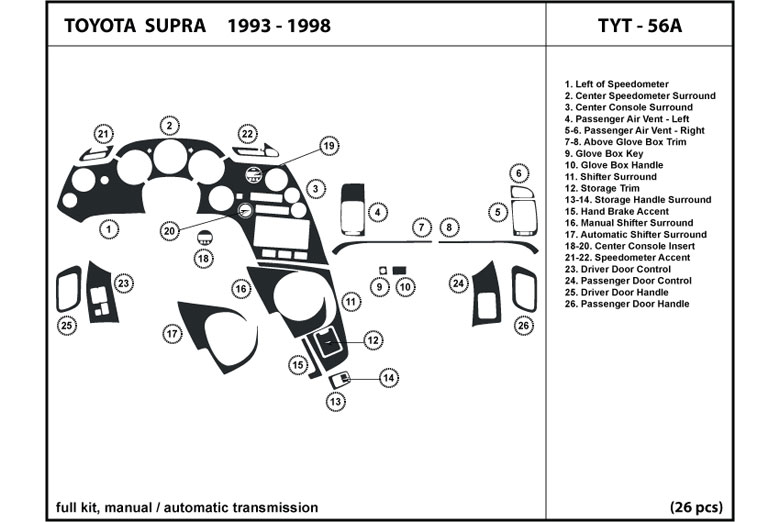 1993 Toyota Supra DL Auto Dash Kit Diagram
