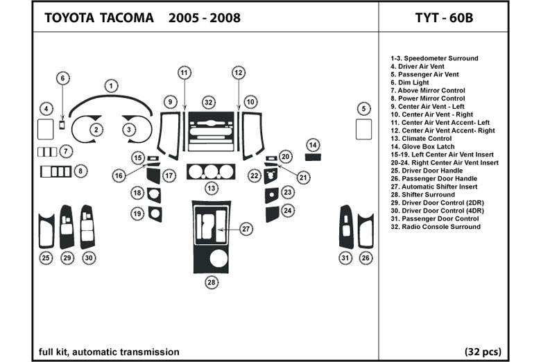 2005 Toyota Tacoma DL Auto Dash Kit Diagram