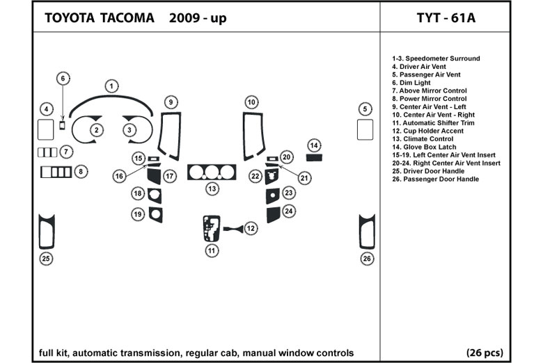 2009 Toyota Tacoma DL Auto Dash Kit Diagram