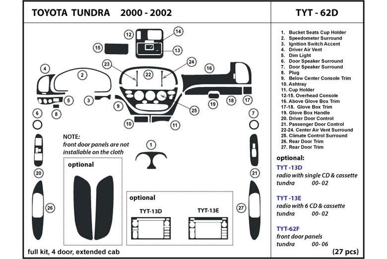 2000 Toyota Tundra DL Auto Dash Kit Diagram