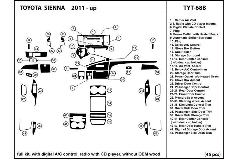 2011 Toyota Sienna DL Auto Dash Kit Diagram