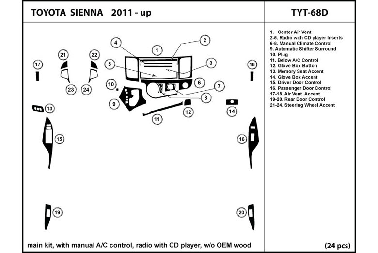 2011 Toyota Sienna DL Auto Dash Kit Diagram