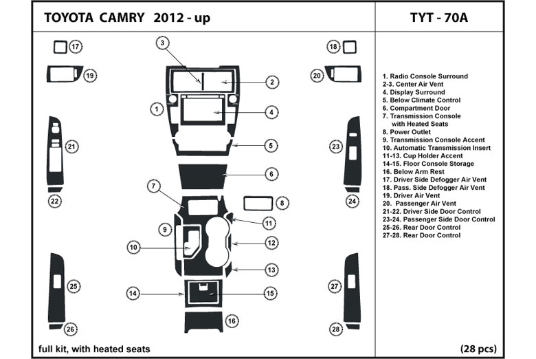 2012 Toyota Camry DL Auto Dash Kit Diagram