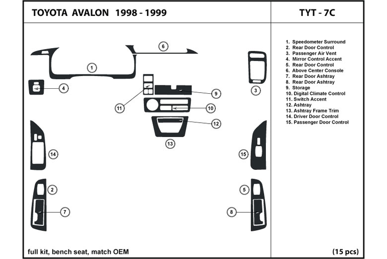 1998 Toyota Avalon DL Auto Dash Kit Diagram