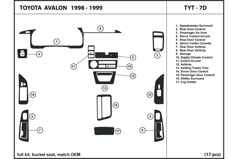 1998 Toyota Avalon DL Auto Dash Kit Diagram