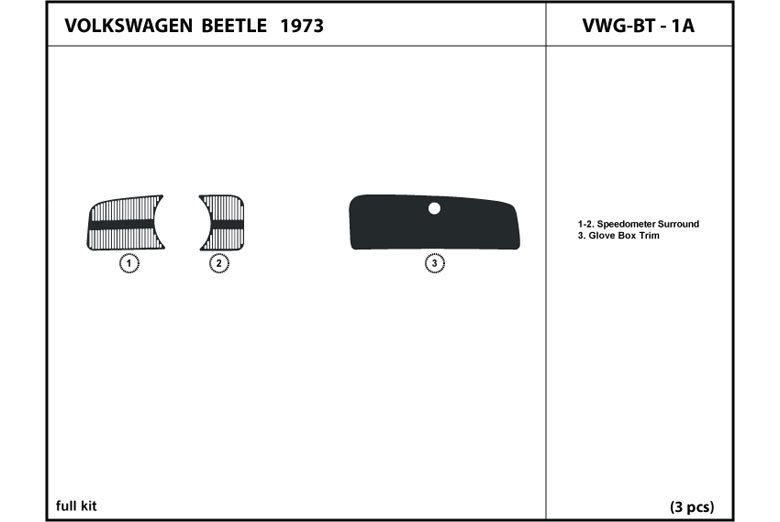 1973 Volkswagen Beetle DL Auto Dash Kit Diagram