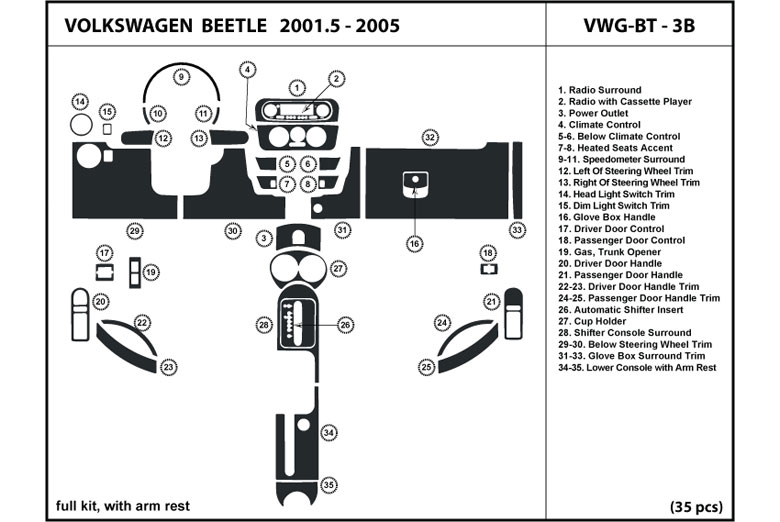 2001 Volkswagen Beetle DL Auto Dash Kit Diagram