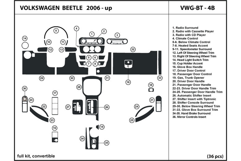 2006 Volkswagen Beetle DL Auto Dash Kit Diagram