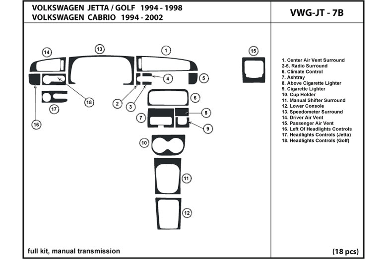 1995 Volkswagen Cabrio DL Auto Dash Kit Diagram