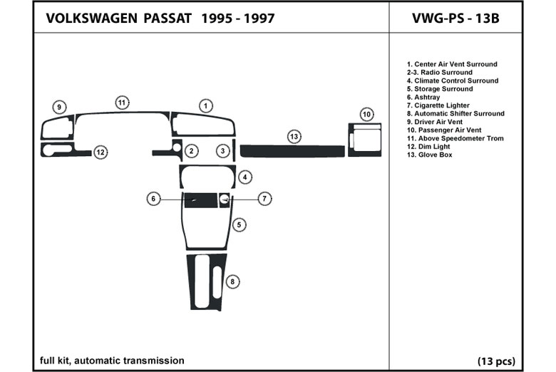 1995 Volkswagen Passat DL Auto Dash Kit Diagram