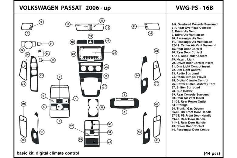2006 Volkswagen Passat DL Auto Dash Kit Diagram