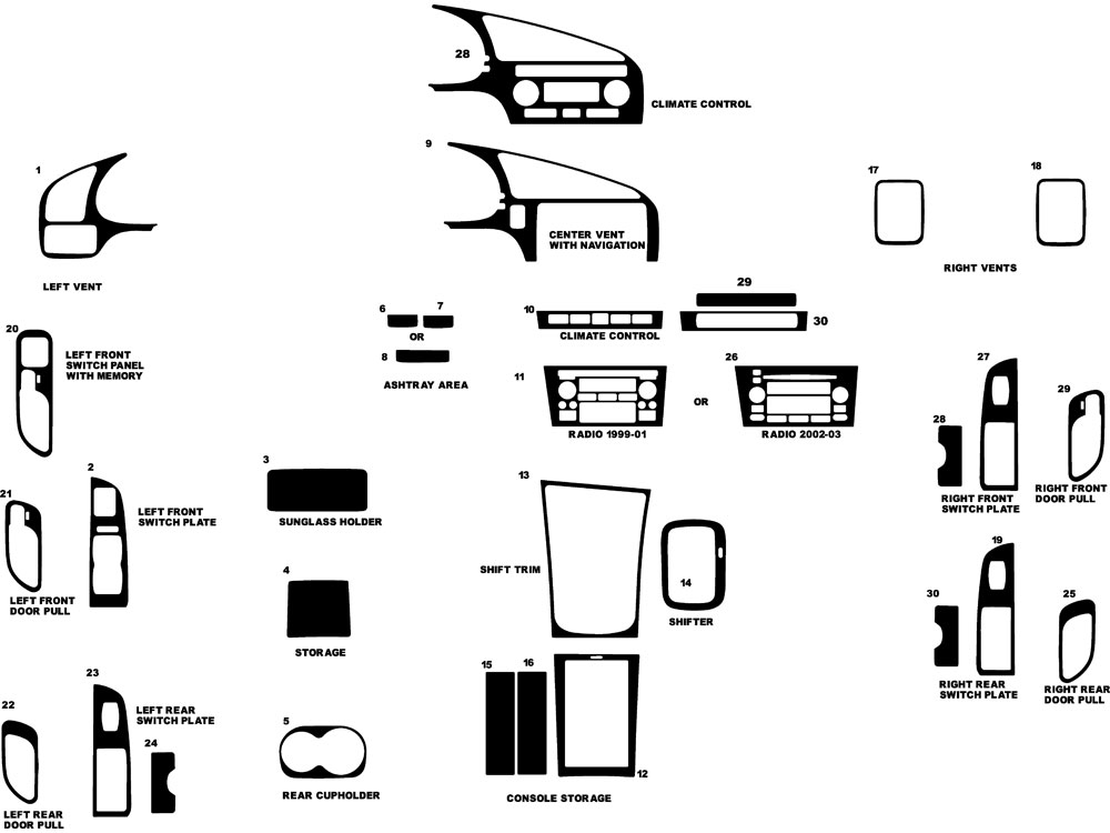 Acura TL 1999-2003 Dash Kit Diagram
