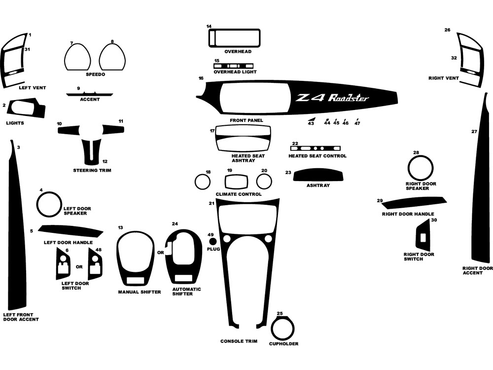 BMW Z4 2003-2008 Dash Kit Diagram
