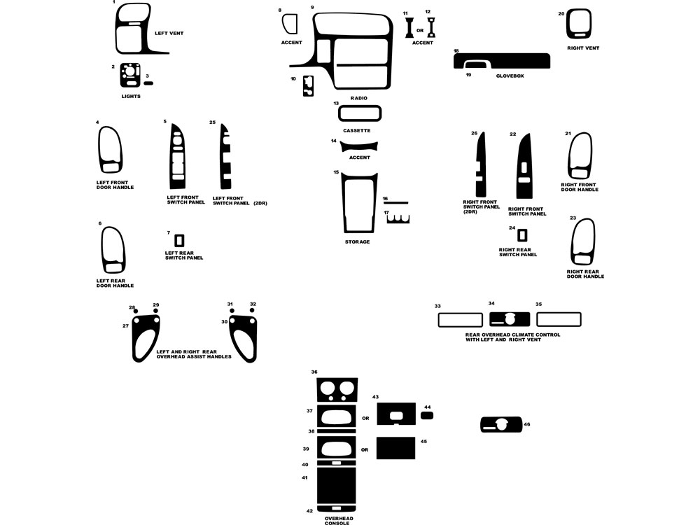 GMC Sonoma 1998-2003 Dash Kit Diagram