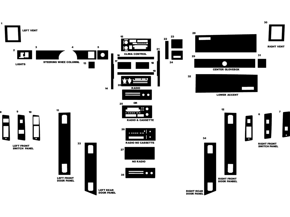 Chevrolet Caprice 1984-1989 Dash Kit Diagram