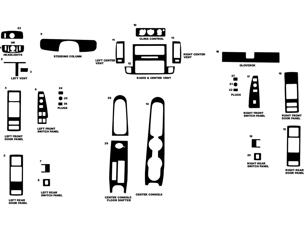 Chevrolet Caprice 1994-1996 Dash Kit Diagram