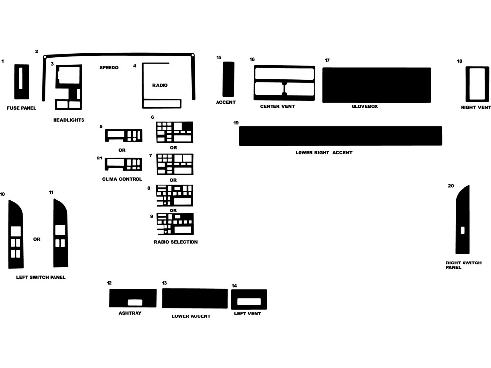 GMC Yukon 1992-1994 Dash Kit Diagram