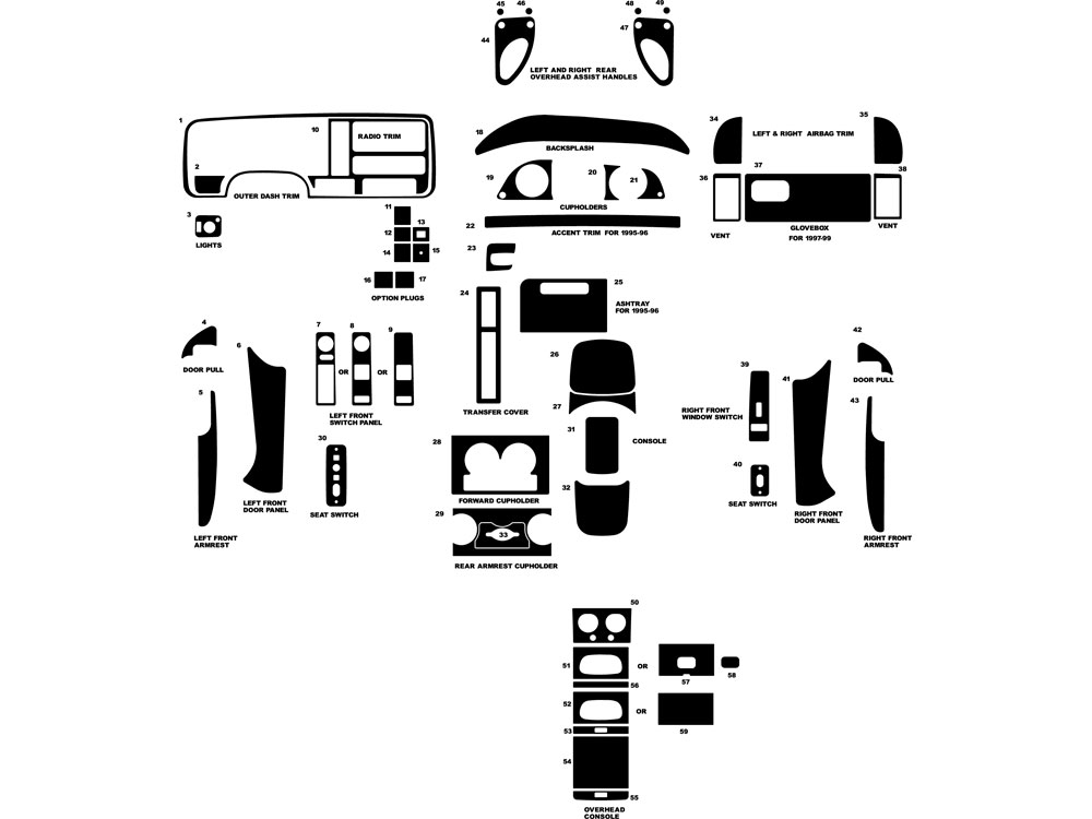 GMC Yukon 1995-1999 Dash Kit Diagram