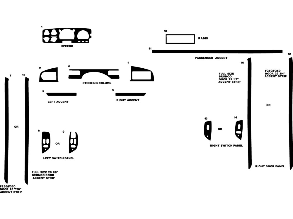 Ford F-250 1992-1997 Dash Kit Diagram