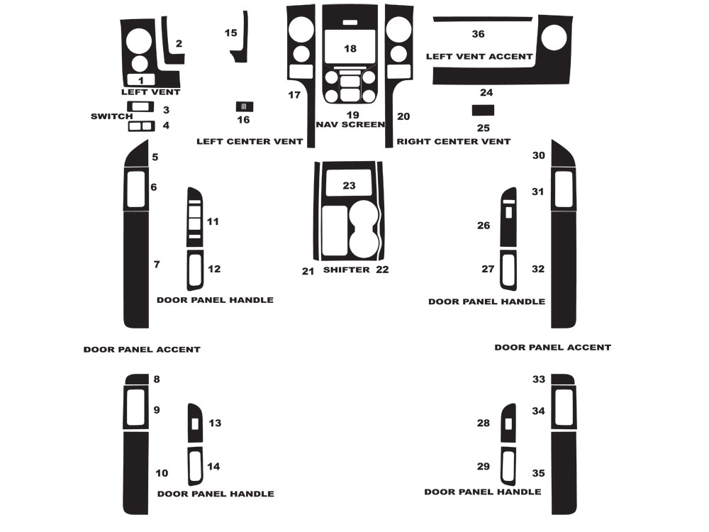 Ford F-150 2014-2015 (FX4 / Lariat) Dash Kit Diagram