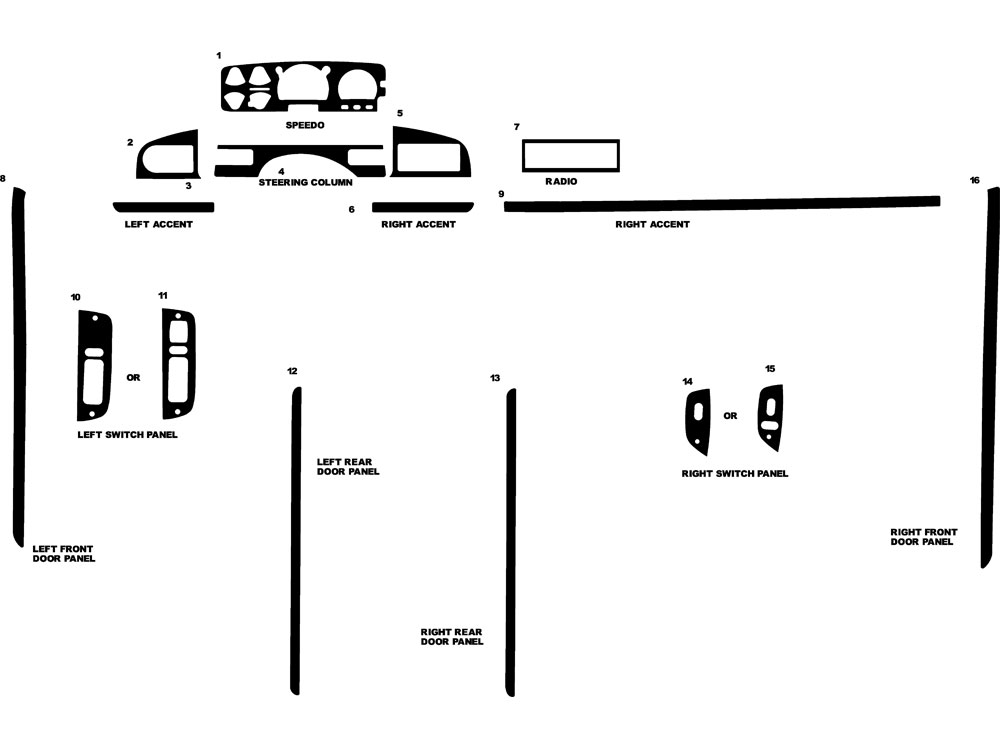 Ford F-250 1995-1996 Dash Kit Diagram