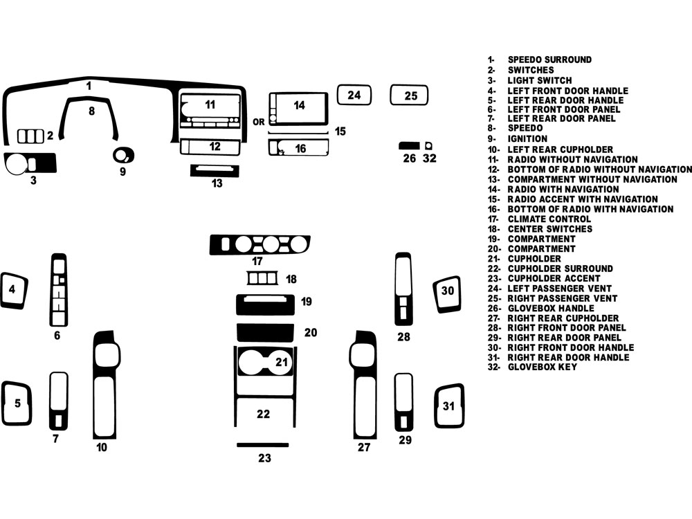 Honda Ridgeline 2009-2014 Dash Kit Diagram