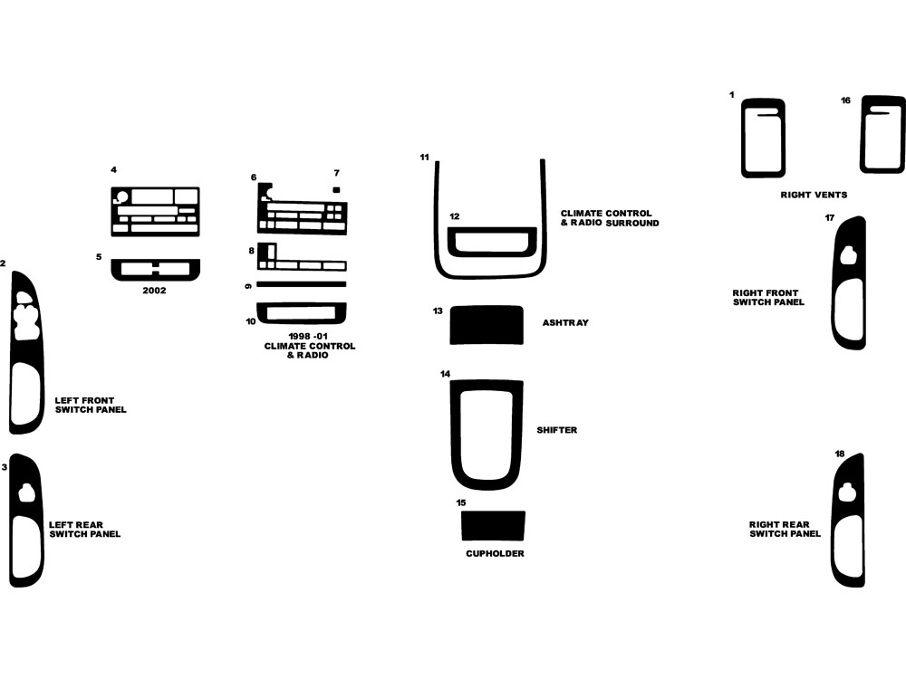 Lincoln Continental 1998-2002 Dash Kit Diagram