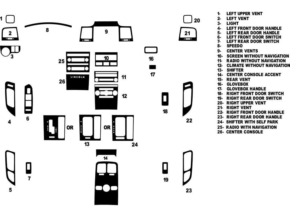 Lincoln MKS 2009-2012 Dash Kit Diagram
