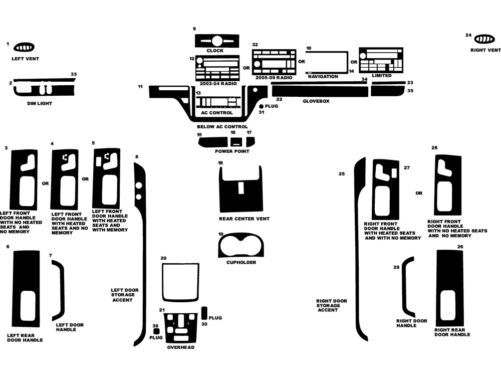 Lincoln Town Car 2003-2011 Dash Kit Diagram