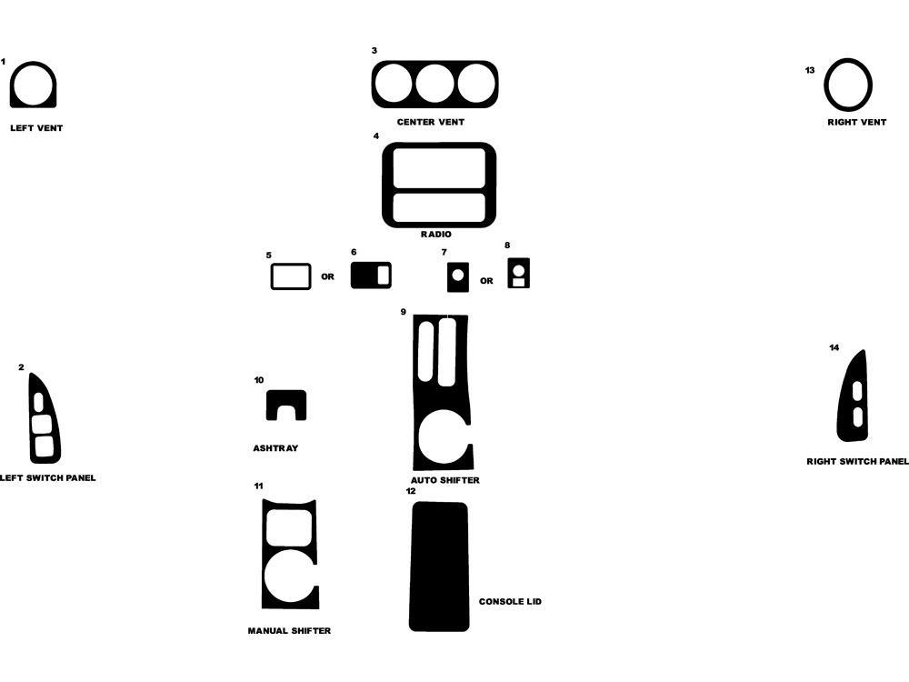 Pontiac Firebird 1997-2002 Dash Kit Diagram