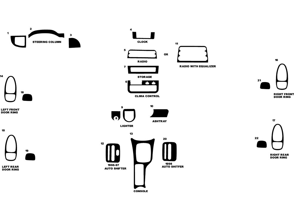 Saturn S-Series 1998-1999 Dash Kit Diagram