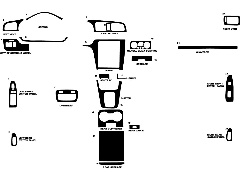 Subaru Baja 2003-2006 Dash Kit Diagram