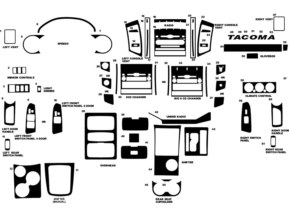 Toyota Tacoma 2005-2011 Dash Kit Diagram