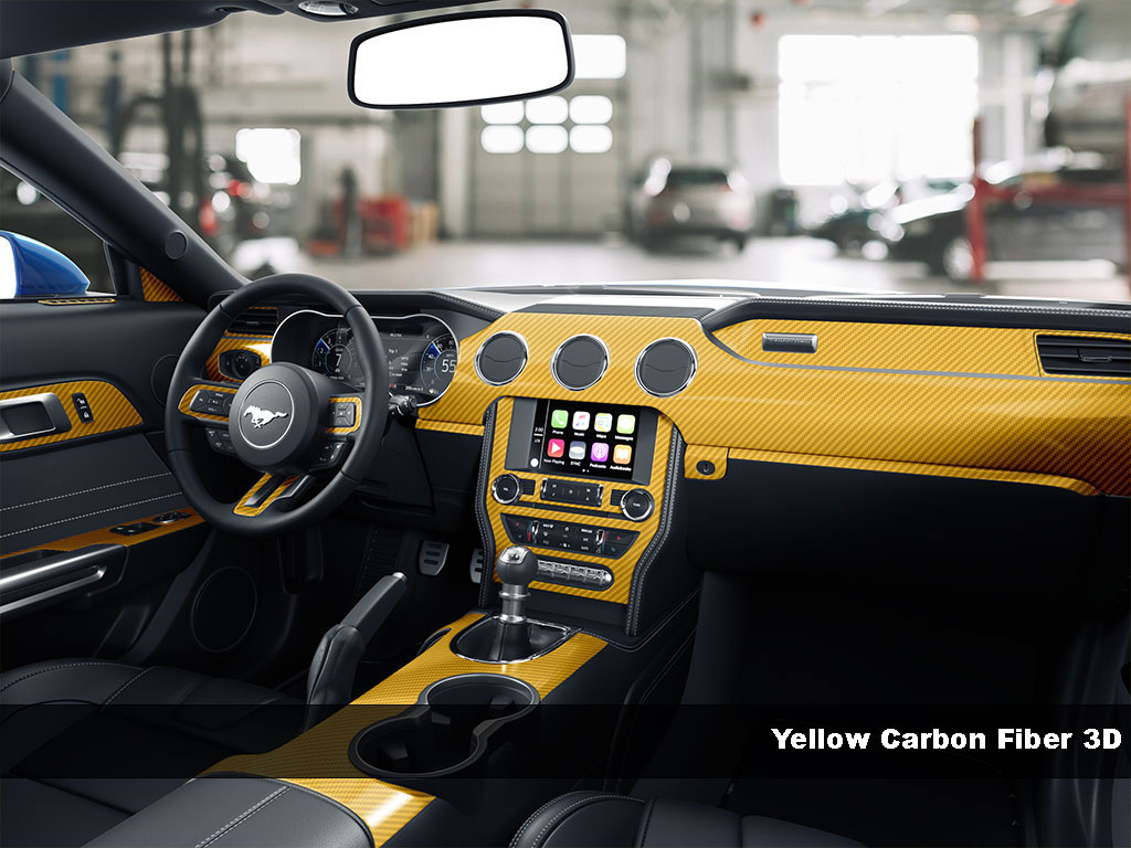 3D Carbon Fiber Yellow Dash Trim Kit Finish