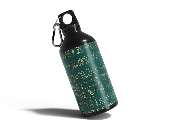 Teal Hieroglyphs Egyptian Water Bottle DIY Stickers