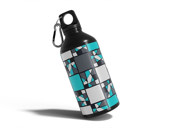 Dark Cyan Mosaic Water Bottle DIY Stickers