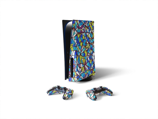 Blue Shards Stained Glass Sony PS5 DIY Skin