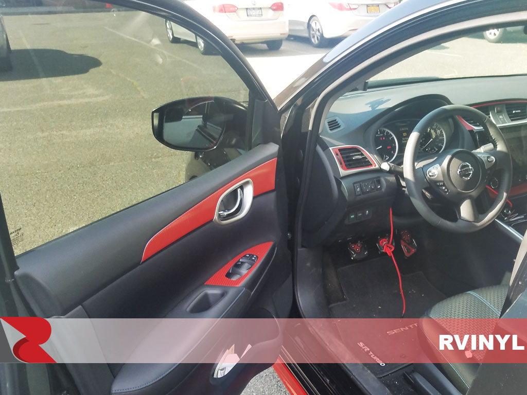Rdash 2013-2017 Nissan Sentra Red Carbon Fiber 4D driver side sticker trim