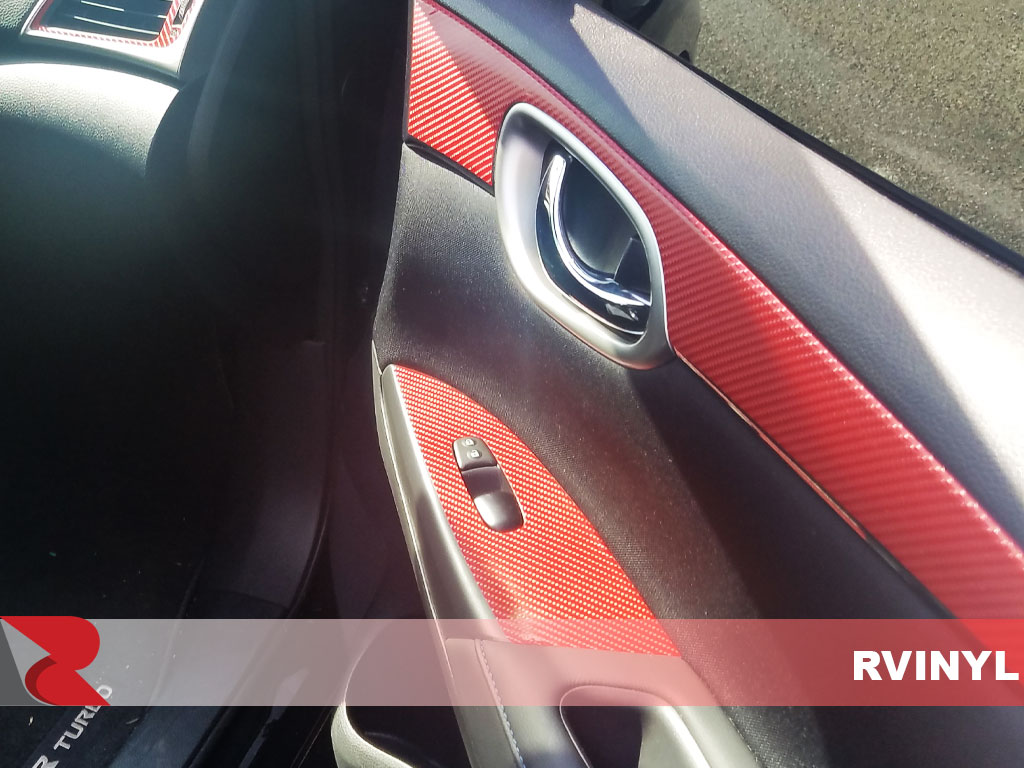 Rdash 2013-2017 Nissan Sentra Red Carbon Fiber 4D passenger side sticker trim