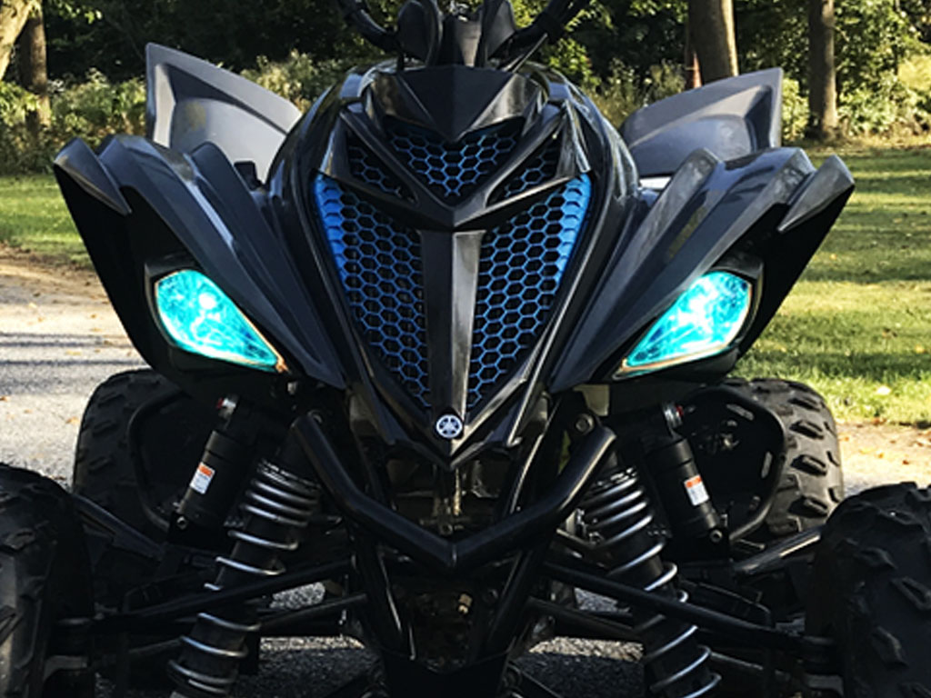 Rwraps Blue Smoke Quad Bike Headlights Wrap Closeup