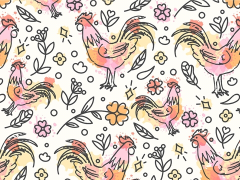 Rwraps™ Chickens Birds Print Vinyl Wrap Film - Watercolor Wakeup