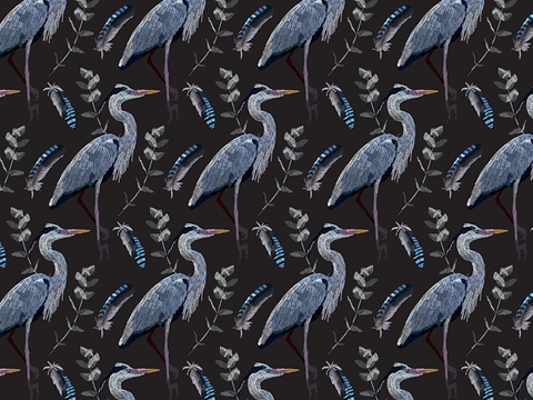 Rwraps™ Cranes Birds Print Vinyl Wrap Film - Midnight Storks