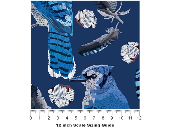 Blue Linework Birds Vinyl Film Pattern Size 12 inch Scale
