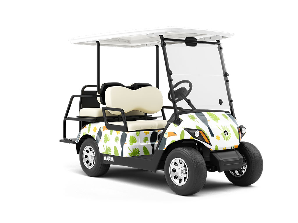 Jungle Greens Birds Wrapped Golf Cart