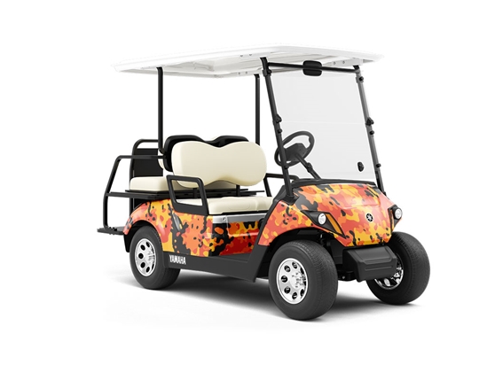 Amber Flames Camouflage Wrapped Golf Cart