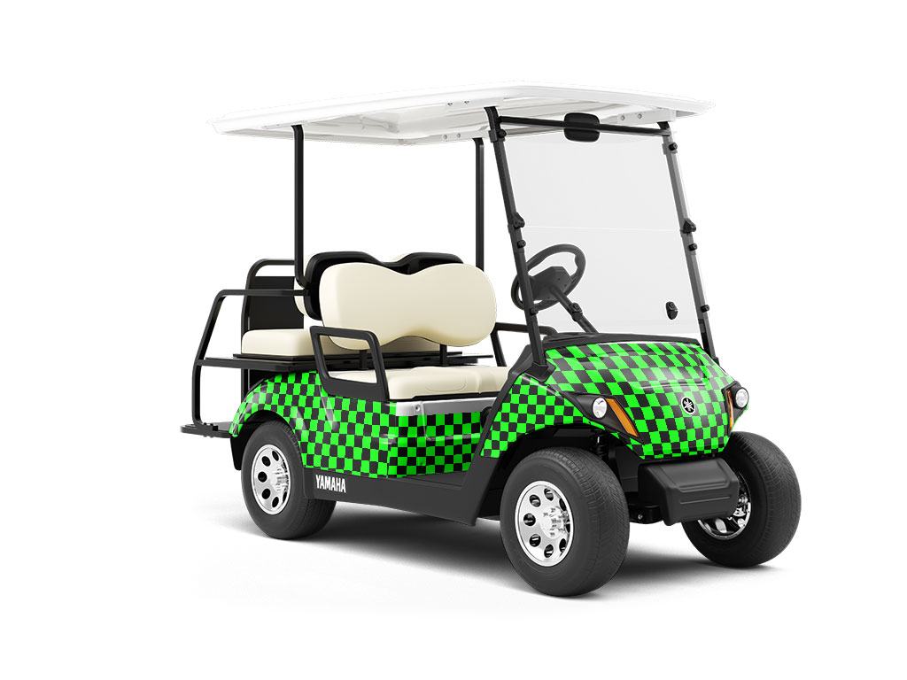 Neon Checkered Wrapped Golf Cart