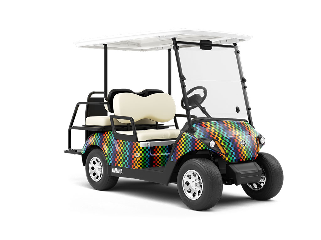 Rainbow Checkered Wrapped Golf Cart