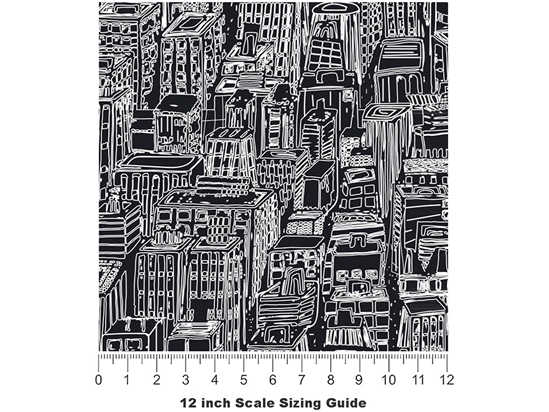 Black Downtown Cityscape Vinyl Film Pattern Size 12 inch Scale